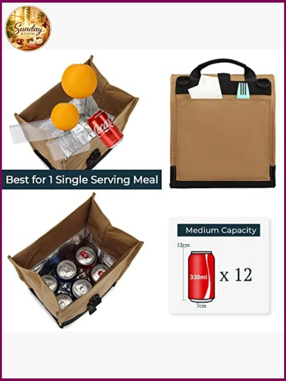 Insulated Lunch Bag Rolltop Tote with Adjustable Strap